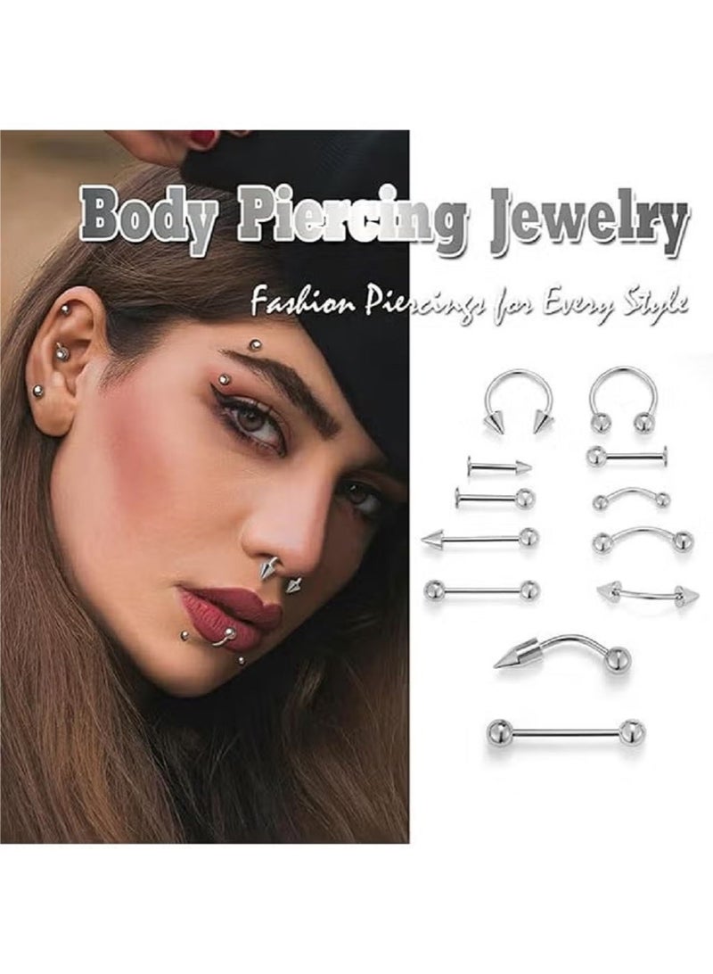 15-Piece Different Body Piercing Jewelry for All Piercings Stainless Steel Ring Set - Image 4